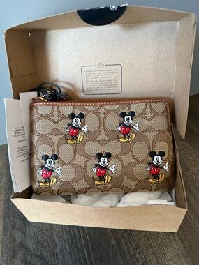 Disney X Coach Corner Zip Wristlet In Jacquard With Mickey Mouse - NWT